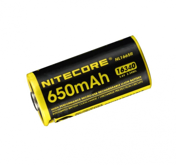 Nitecore 16340R / RCR123A, Micro USB, 650mAh - NL1665R